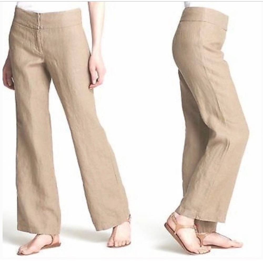 Eileen Fisher Tan Wide Leg Linen Pants